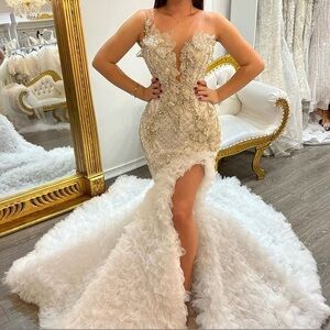 White embroidered wedding dress